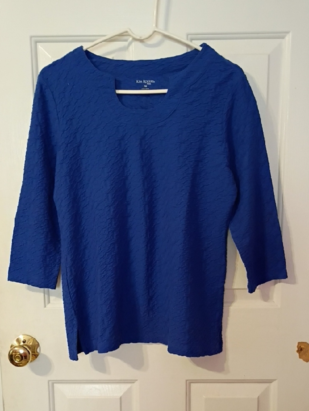Kim Rogers Cobalt Blue Textured Scoop Neck Long Sleeve Top